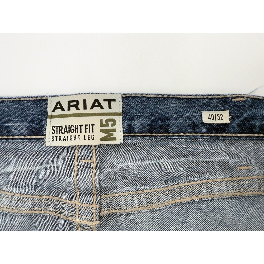 Ariat Jeans Mens 40 Blue M5 Straight Fit Straight Leg Denim Distressed - Picture 3 of 16